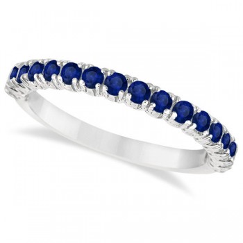 Half-Eternity Pave Lab Blue Sapphire Stacking Ring 14k White Gold (0.95ct)