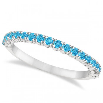 Half-Eternity Pave Thin Blue Topaz Stack Ring 14k White Gold (0.65ct)