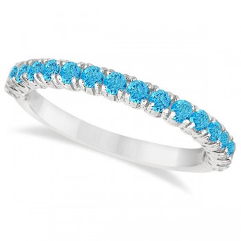 Half-Eternity Pave-Set Blue Topaz Stacking Ring 14k White Gold (0.95ct)