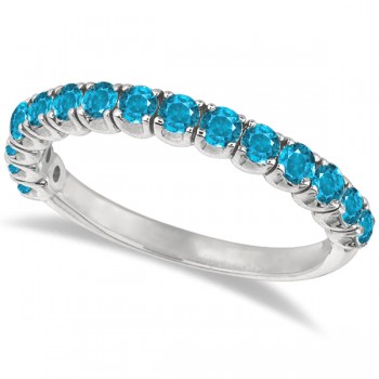 Blue Topaz Semi-Eternity Ring Band 14k White Gold (1.09ct)