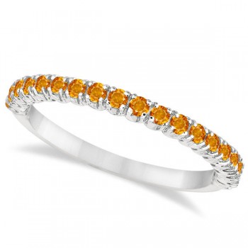 Half-Eternity Pave-Set Thin Citrine Stacking Ring 14k White Gold (0.65ct)