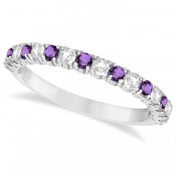 Amethyst & Diamond Wedding Band Anniversary Ring in 14k White Gold (0.75ct)