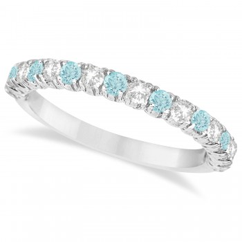 Aquamarine & Diamond Wedding Band Anniversary Ring in 14k White Gold (0.75ct)