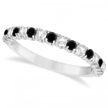 Black & White Diamond Wedding Band Anniversary Ring in 14k White Gold (0.75ct)