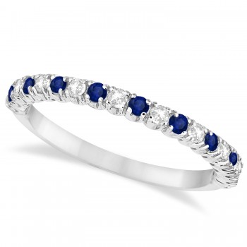 Lab Blue Sapphire & Lab Grown Diamond Wedding Band Anniversary Ring in 14k White Gold (0.50ct)
