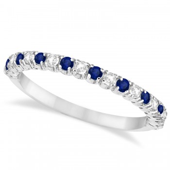 Blue Sapphire & Diamond Wedding Band Anniversary Ring in 14k White Gold (0.50ct)