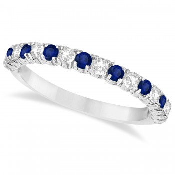 Lab Blue Sapphire & Lab Grown Diamond Wedding Band Anniversary Ring in 14k White Gold (0.75ct)