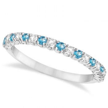 Blue Topaz & Diamond Wedding Band Anniversary Ring in 14k White Gold (0.50ct)