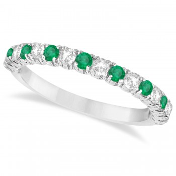 Lab Emerald & Lab Grown Diamond Wedding Band Anniversary Ring in 14k White Gold (0.75ct)