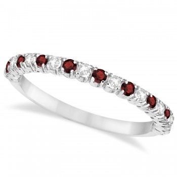 Garnet & Diamond Wedding Band Anniversary Ring in 14k White Gold (0.50ct)