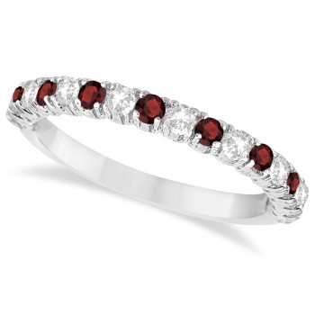 Garnet & Diamond Wedding Band Anniversary Ring in 14k White Gold (0.75ct)