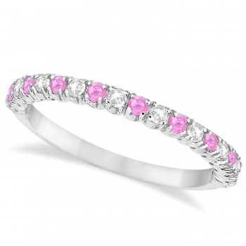 Pink Sapphire & Diamond Wedding Band Anniversary Ring in 14k White Gold (0.50ct)