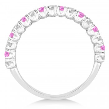 Pink Sapphire & Diamond Wedding Band Anniversary Ring in 14k White Gold (0.75ct)