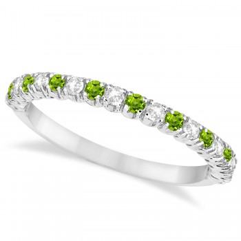 Peridot & Diamond Wedding Band Anniversary Ring in 14k White Gold (0.50ct)