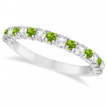 Peridot & Diamond Wedding Band Anniversary Ring in 14k White Gold (0.75ct)