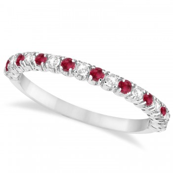 Lab Ruby & Lab Grown Diamond Wedding Band Anniversary Ring in 14k White Gold (0.50ct)