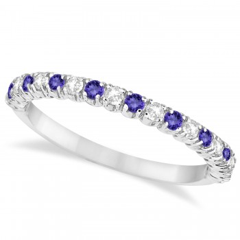 Tanzanite & Diamond Wedding Band Anniversary Ring in 14k White Gold (0.50ct)