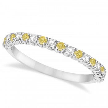 Yellow & White Diamond Wedding Band Anniversary Ring in 14k White Gold (0.50ct)