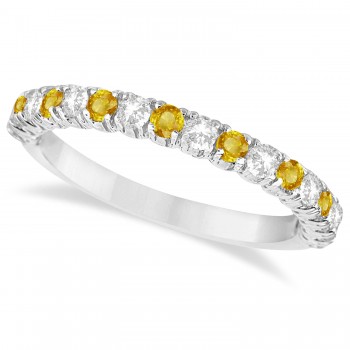 Yellow & White Diamond Wedding Band Anniversary Ring in 14k White Gold (0.75ct)