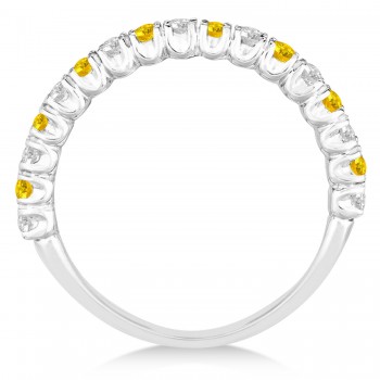 Yellow Sapphire & Diamond Wedding Band Anniversary Ring in 14k White Gold (0.75ct)
