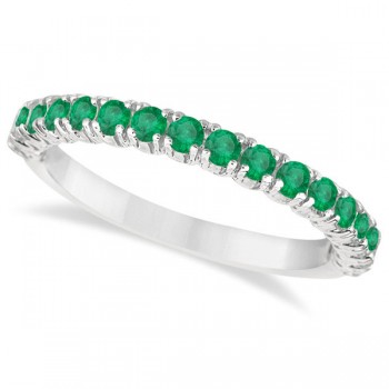 Half-Eternity Pave-set Lab Emerald Stacking Ring 14k White Gold (0.95ct)