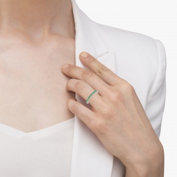 Half-Eternity Pave-set Lab Emerald Stacking Ring 14k White Gold (0.95ct)