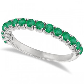 Emerald Semi-Eternity Ring Anniversary Band 14k White Gold (1.09ct)