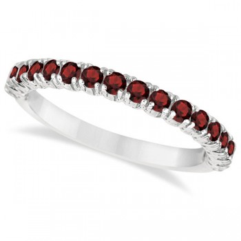 Half-Eternity Pave-Set Garnet Stacking Ring 14k White Gold (0.95ct)