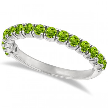 Peridot Semi-Eternity Ring Band 14k White Gold (1.09ct)