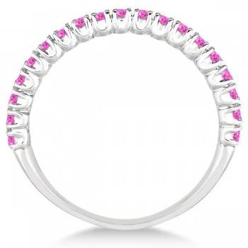 Half-Eternity Pave Thin Pink Sapphire Stack Ring 14k White Gold (0.65ct)