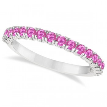 Half-Eternity Pave Pink Sapphire Stacking Ring 14k White Gold (0.95ct)