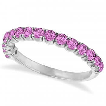 Pink Sapphire Semi-Eternity Ring  Band 14k White Gold (1.09ct)