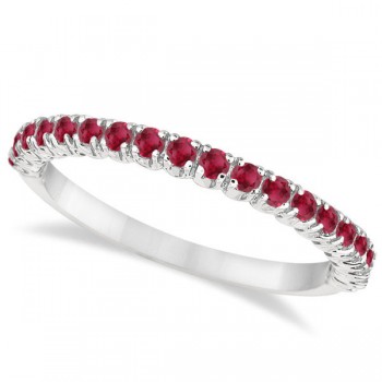 Half-Eternity Pave-set Thin Lab Ruby Stacking Ring 14k White Gold (0.65ct)