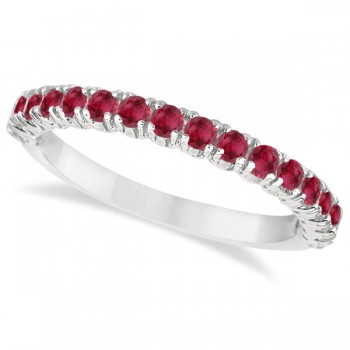 Half-Eternity Pave-set Lab Ruby Stacking Ring 14k White Gold (0.95ct)