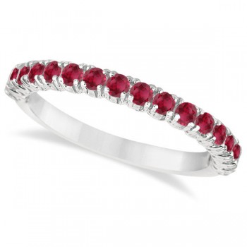 Half-Eternity Pave-set Ruby Stacking Ring 14k White Gold (0.95ct)