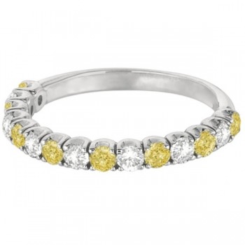 Yellow Canary & White Diamond Anniversary Band 14k White Gold (1.00ct)