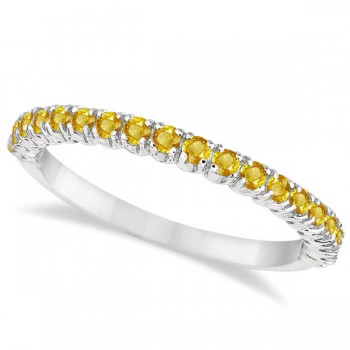 Half-Eternity Pave Thin Yellow Sapphire Ring 14k White Gold (0.65ct)