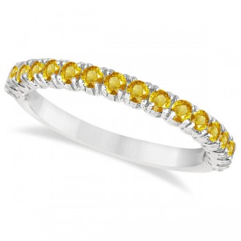 Half-Eternity Pave-Set Lab Yellow Sapphire Stack Ring 14k White Gold (0.95ct)