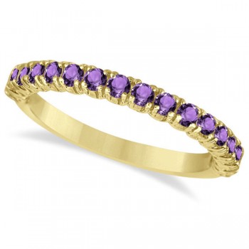 Half-Eternity Pave-Set Amethyst Stacking Ring 14k Yellow Gold (0.95ct)