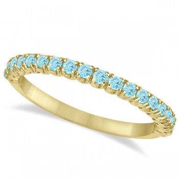 Half-Eternity Pave Thin Aquamarine Stack Ring 14k Yellow Gold (0.65ct)