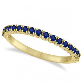 Half-Eternity Pave Thin Blue Sapphire Stack Ring 14k Yellow Gold (0.65ct)