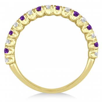 Amethyst & Diamond Wedding Band Anniversary Ring in 14k Yellow Gold (0.75ct)