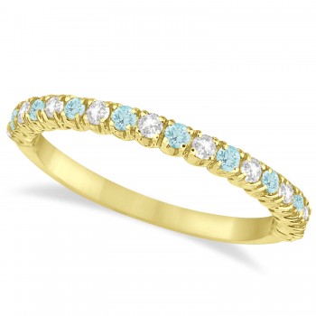 Aquamarine & Diamond Wedding Band Anniversary Ring in 14k Yellow Gold (0.50ct)