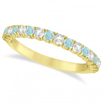 Aquamarine & Diamond Wedding Band Anniversary Ring in 14k Yellow Gold (0.75ct)