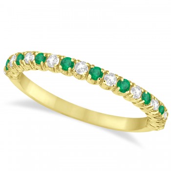 Lab Emerald & Lab Grown Diamond Wedding Band Anniversary Ring in 14k Yellow Gold (0.50ct)