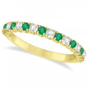 Lab Emerald & Lab Grown Diamond Wedding Band Anniversary Ring in 14k Yellow Gold (0.75ct)