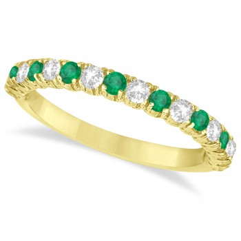 Emerald & Diamond Wedding Band Anniversary Ring in 14k Yellow Gold (0.75ct)