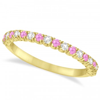 Lab Pink Sapphire & Lab Grown Diamond Wedding Band Anniversary Ring in 14k Yellow Gold (0.50ct)