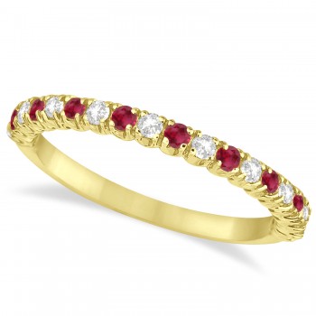 Lab Ruby & Lab Grown Diamond Wedding Band Anniversary Ring in 14k Yellow Gold (0.50ct)