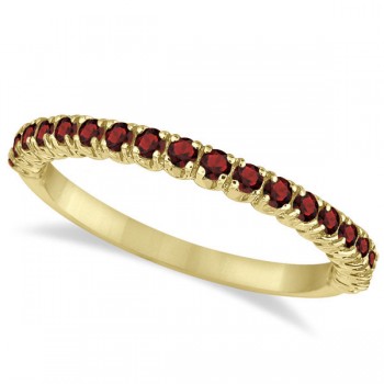 Half-Eternity Pave-Set Thin Garnet Stack Ring 14k Yellow Gold (0.65ct)